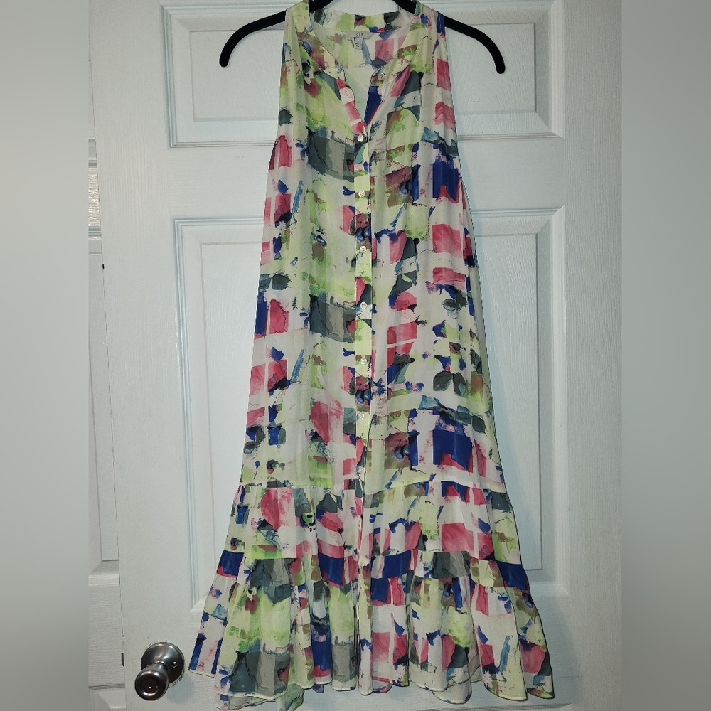 Joie Hayden Sleeveless Dress Cactus Bloom 100% Silk Size Large‎ Green Ivory Pink